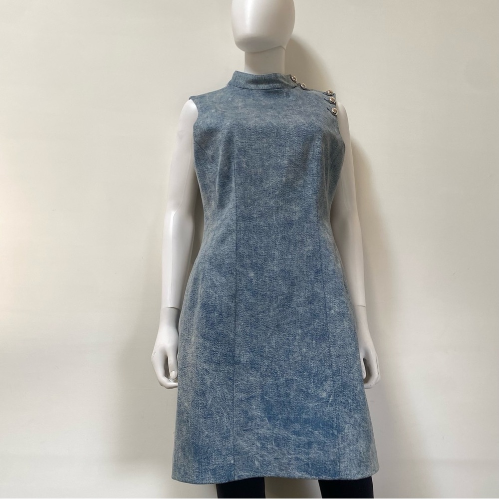 Adam Lippes for Sacs blue & silver Button-Detail Mini Dress